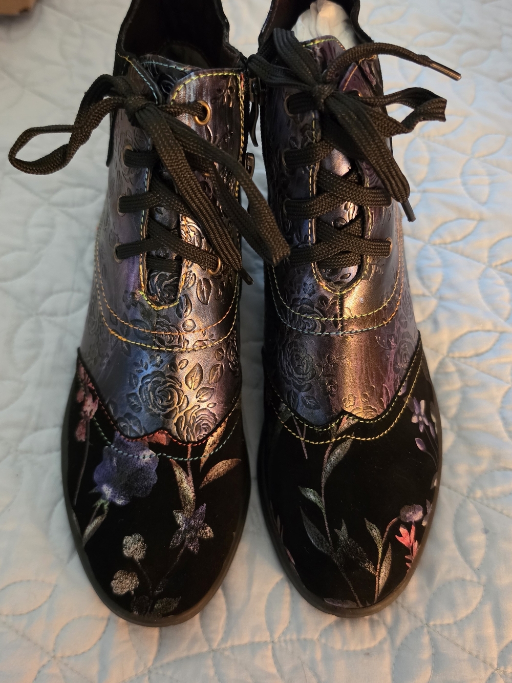 Women’s Black Iridescent Floral Lace-Up Boots
